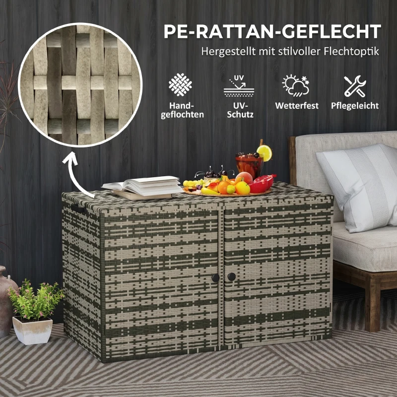 Outsunny Rattan Auflagenbox 350L 2-Ebenne Kissenbox mit Deckel Hebestangen Tragegriffe 118 x 57 x 69 cm Mischgrau