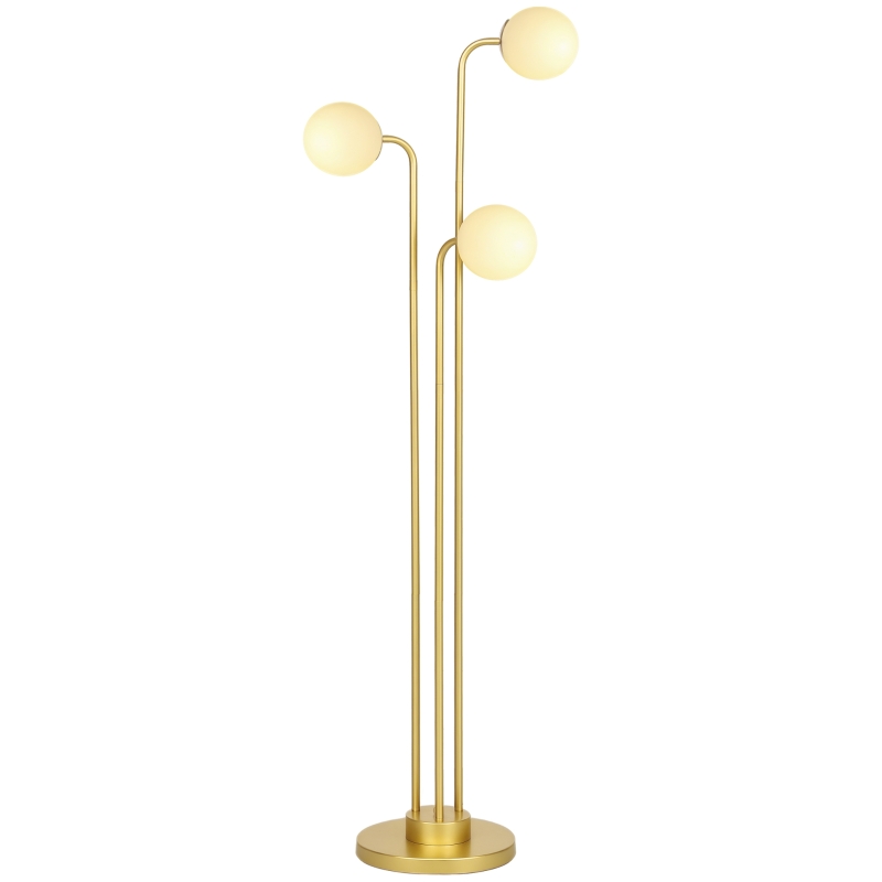 HOMCOM Moderne Stehlampe mit 3 Lampenschirmen, mit Fußschalter, für Wohnzimmer, Schlafzimmer, 3 x E27-Fassung, Goldton