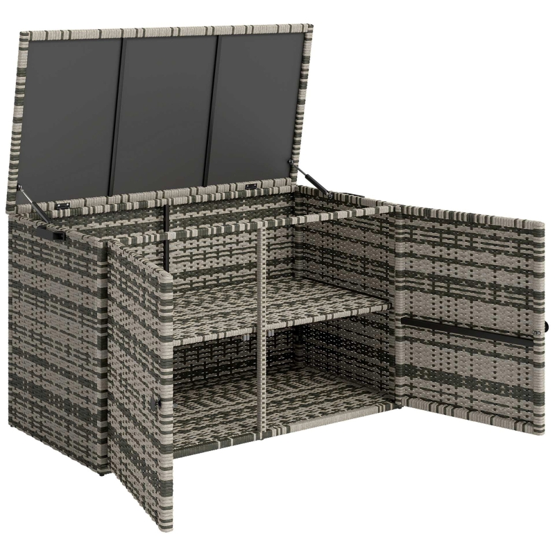 Outsunny Rattan Auflagenbox 350L 2-Ebenne Kissenbox mit Deckel Hebestangen Tragegriffe 118 x 57 x 69 cm Mischgrau