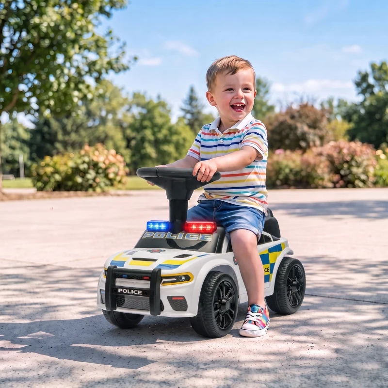 AIYAPLAY Rutschauto Kinder Polizei Rutschfahrzeug mit Musik Licht Anti-Kipp-Schutz & Stauraum unter dem Sitz 18-36 Monate Weiß