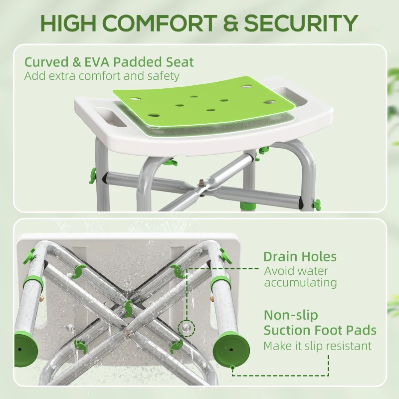 HOMCOM 44-51.5cm Aluminium Frame Shower/Bath Stool - Green