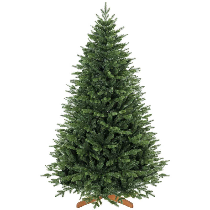 HOMCOM Brad de Crăciun artificial 180 cm cu suport din lemn de pin, brad nordic cu sistem pliant, 889 vârfuri de ramuri, verde