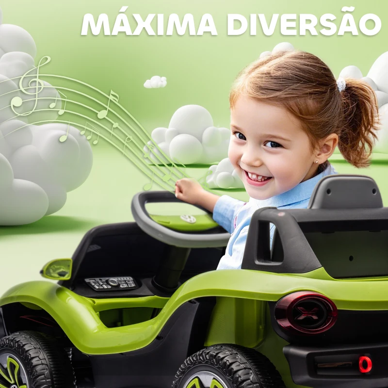 AIYAPLAY Carro Elétrico para Crianças Volkswagen E-Buggy Bateria 12V com Controlo Remoto 2,4 G Faróis LED Música USB 98x56,5x47 cm Verde