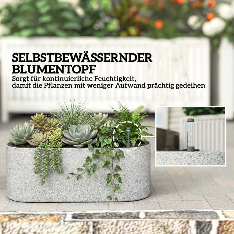 Outsunny 2er Set Blumentopf Hängend Pflanzkübel mit Ablaufsystem Loch Haken 42 x 16 x 15 cm Hellgrau