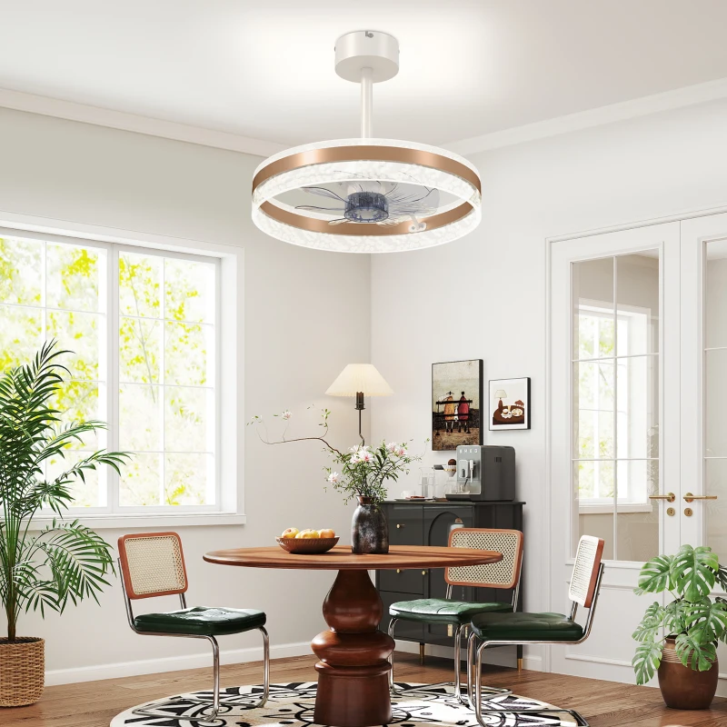 HOMCOM Ceiling Fan with LED Light and Remote - Gold Tone