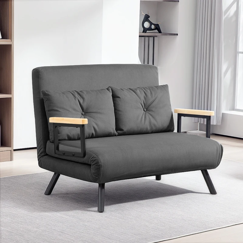 HOMCOM 4-in-1 Velvet-Feel Double Sofa Bed, with Pillows - Dark Grey