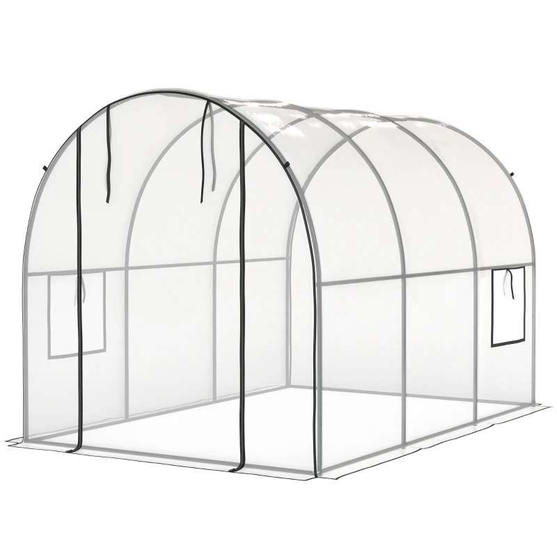 Outsunny Polytunnel Greenhouse Walk-in Grow House with Plasric Cover, Door, Mesh Window and Steel Frame, 3 x 2 x 2m, Clear