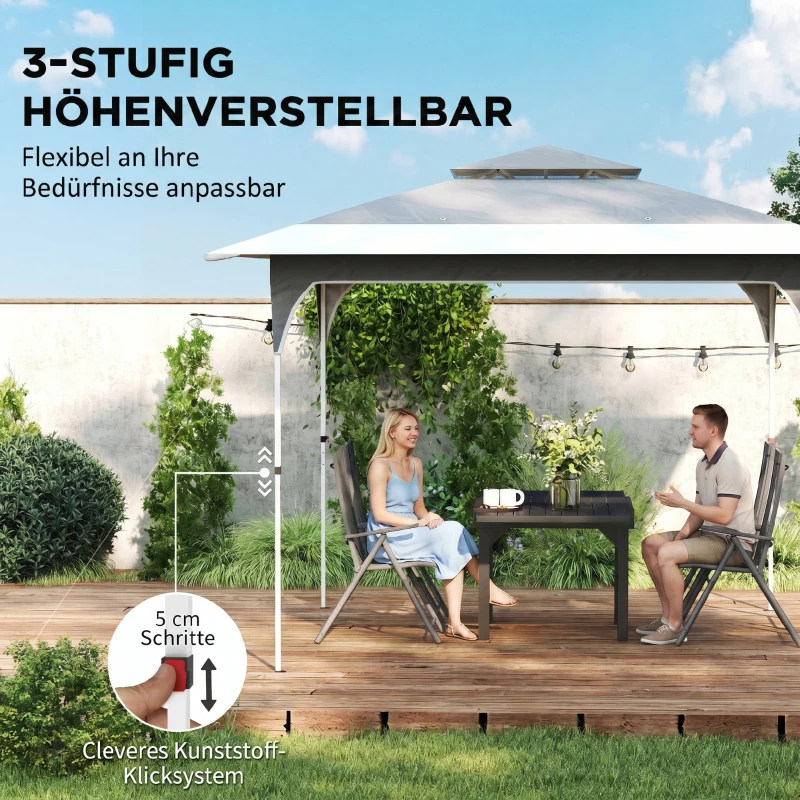 Outsunny Pavillon 3,5 x 3,5 m Wasserdicht Höhenverstellbar Pop-up Faltpavillon mit Ein-Knopf-Aufbau Doppeldach, UV 50+