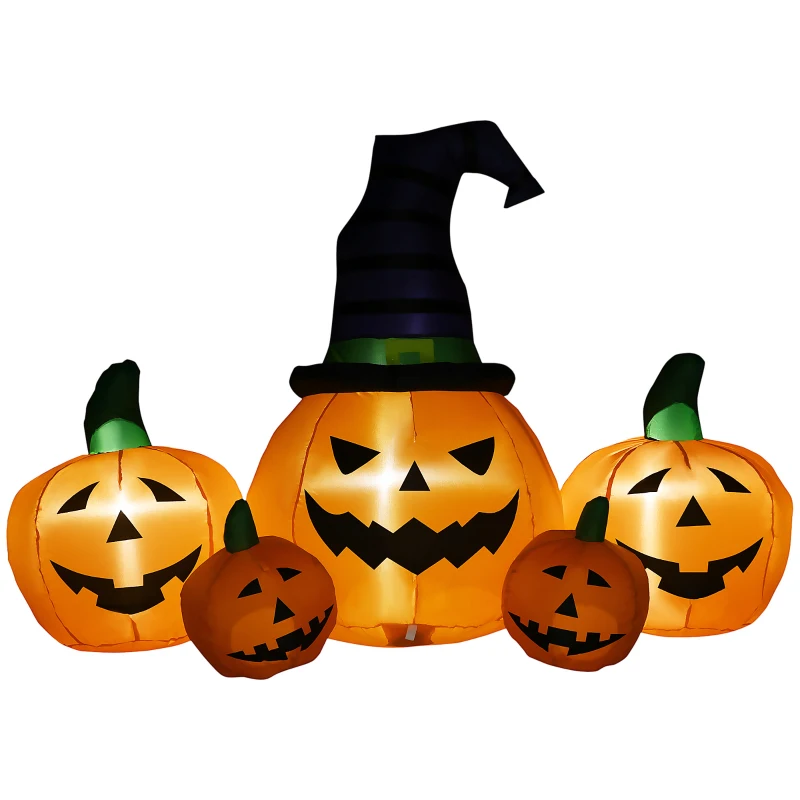 Outsunny 6ft Inflatable Halloween Large Pumpkin in Hat with Four Small Pumpkins, Blow-Up Outdoor LED Display for Lawn, Garden, Party