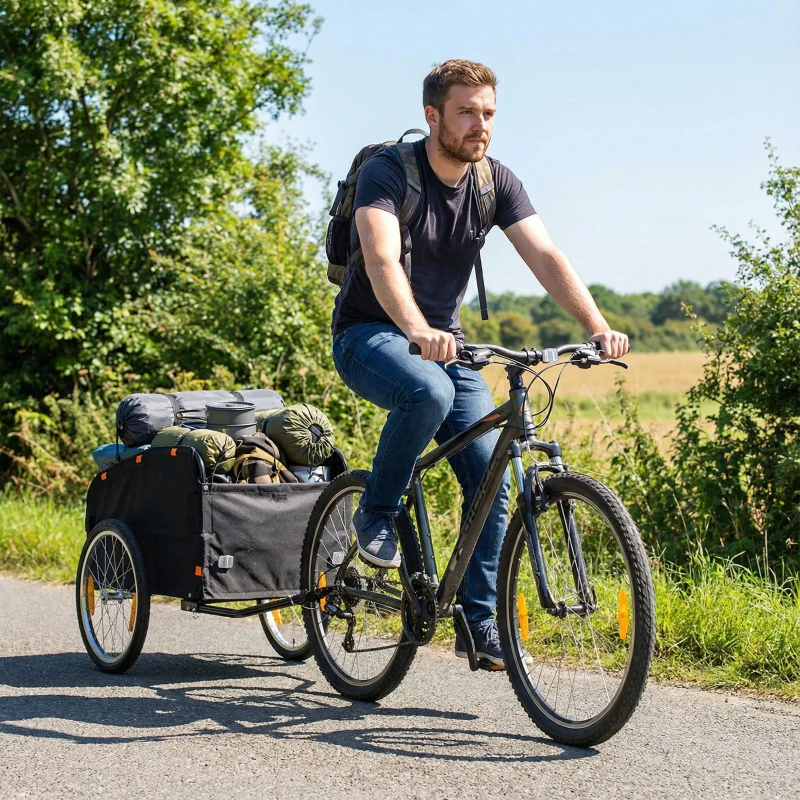 SPORTNOW Fahrradanhänger 170 Liter Fahrrad Lastenanhänger mit Kupplung Abdeckplane 51 cm Schnellspannend Luftreifen bis 40 kg
