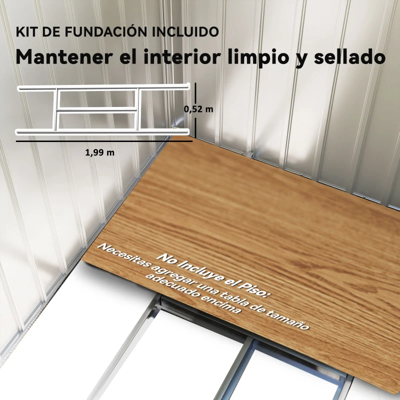 Outsunny Caseta de Jardín 213x130x185 cm con Puertas Correderas y Claraboya para Almacenamiento de Herramientas Gris Plata