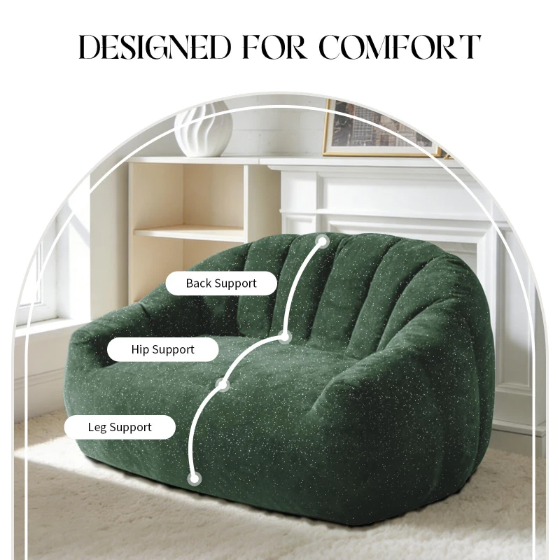Plush 2-Seater Bean Bag Sofa with High Density Sponge, Cosy Lazy Couch for Gaming Room and Pet-Playing Room, 140L x 98W x 61H cm, Green