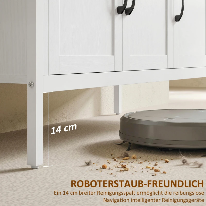HOMCOM Sideboard mit verstellbaren Einlegeböden, Buffet-Schrank mit 3 Schubladen, 3 Türen , 95 cm, Weiß