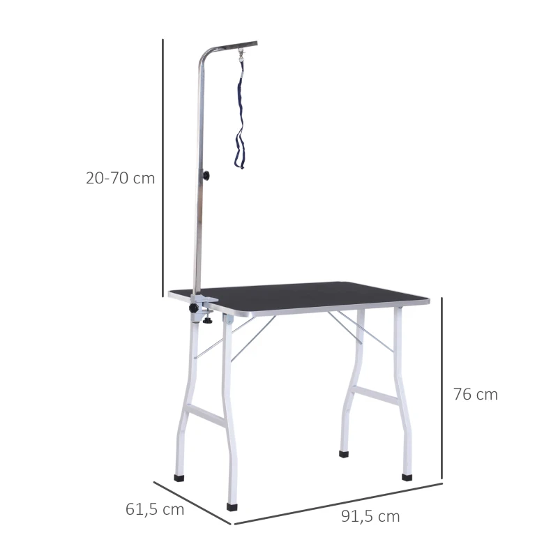 PawHut Trimmtisch für Hunde Hundepflegetisch klappbar, Haustierpflegetisch mit höhenverstellbarem Galgen, Schlingen, rutschfest Oberfläche, Schertisch bis 150 kg, 91,5 x 61,5 x 76 cm, Schwarz