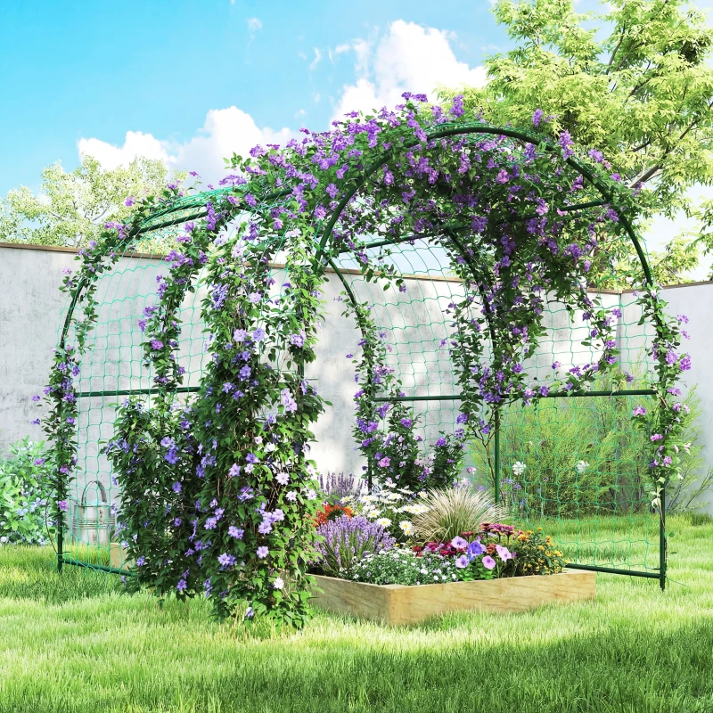 Outsunny Rankgitter aus Metall zum Stecken rostfrei Rankhilfe Gebogen Gurken Spalier 210 x 250 x 216 cm Dunkelgrün