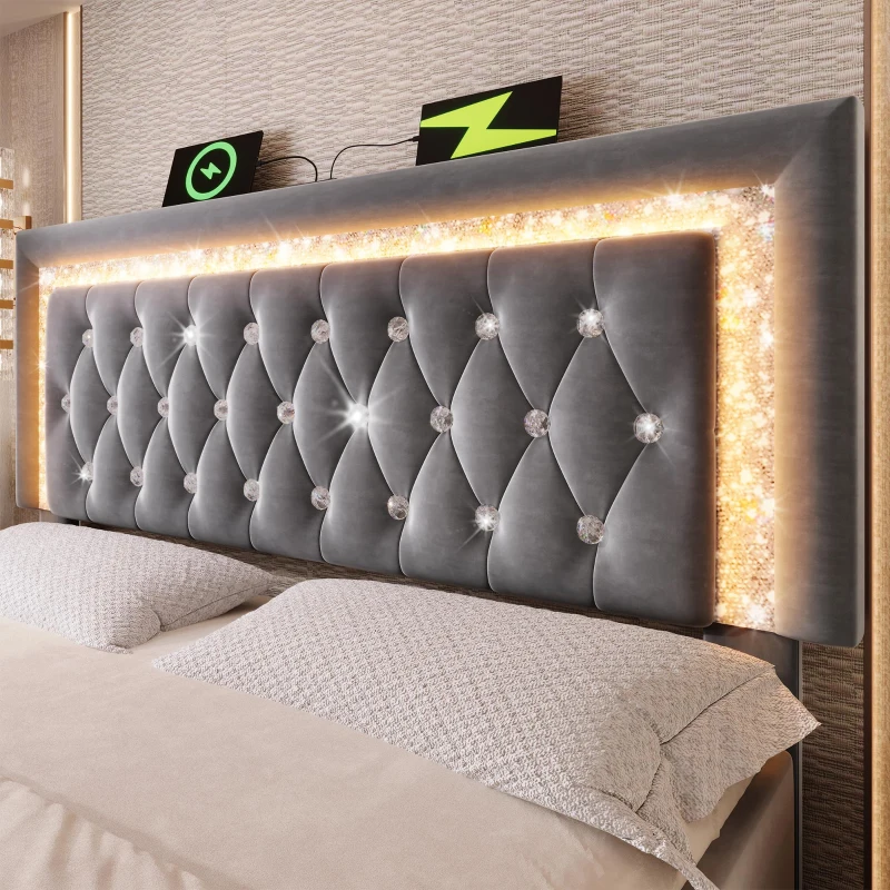 Smart Double Bed with Height-Adjustable Headboard, Stylish Bed Frame for Contemporary Bedrooms, 204L x 145W x 108H cm, Grey