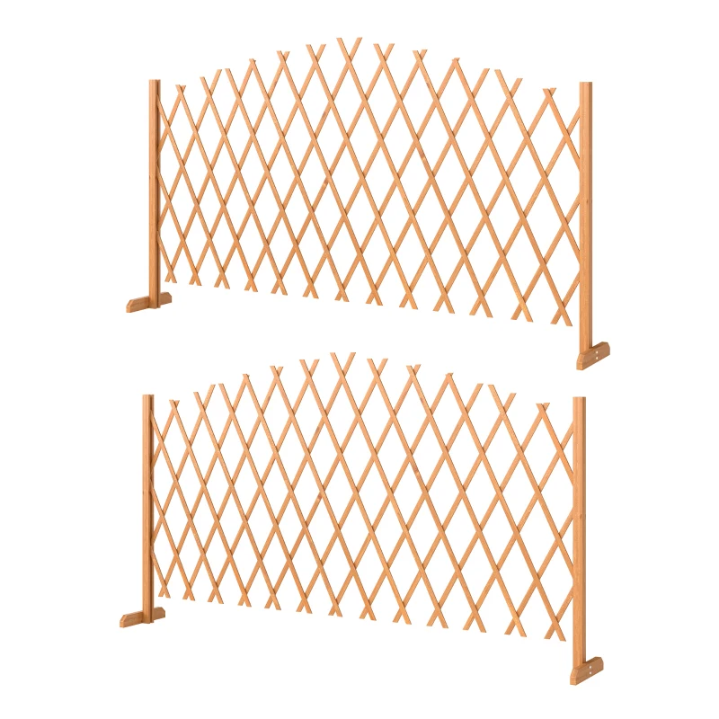 Outsunny 2 Pack Expanding Fence Panels, Wooden Freestanding Garden Fence with Stable Feet, 180 x 30 x 103cm, Brown