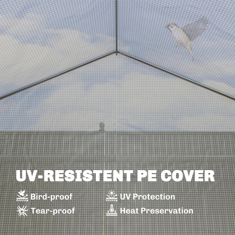 Outsunny 4 x 3(m) Walk-in Polytunnel Greenhouse, Zipped Roll Up Sidewalls, Mesh Door, 8 Mesh Windows, Tunnel Warm House Tent with PE Cover, Complimentary Plant Labels and Gloves, White