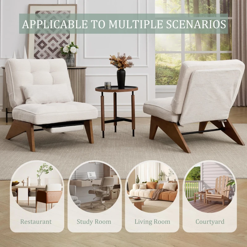 Cozy Reclining Accent Chair with Foldable Ottoman and Lumbar Pillow, Soft Adjustable Lounger for Living Room, 127L x 73W x 90H cm, Beige