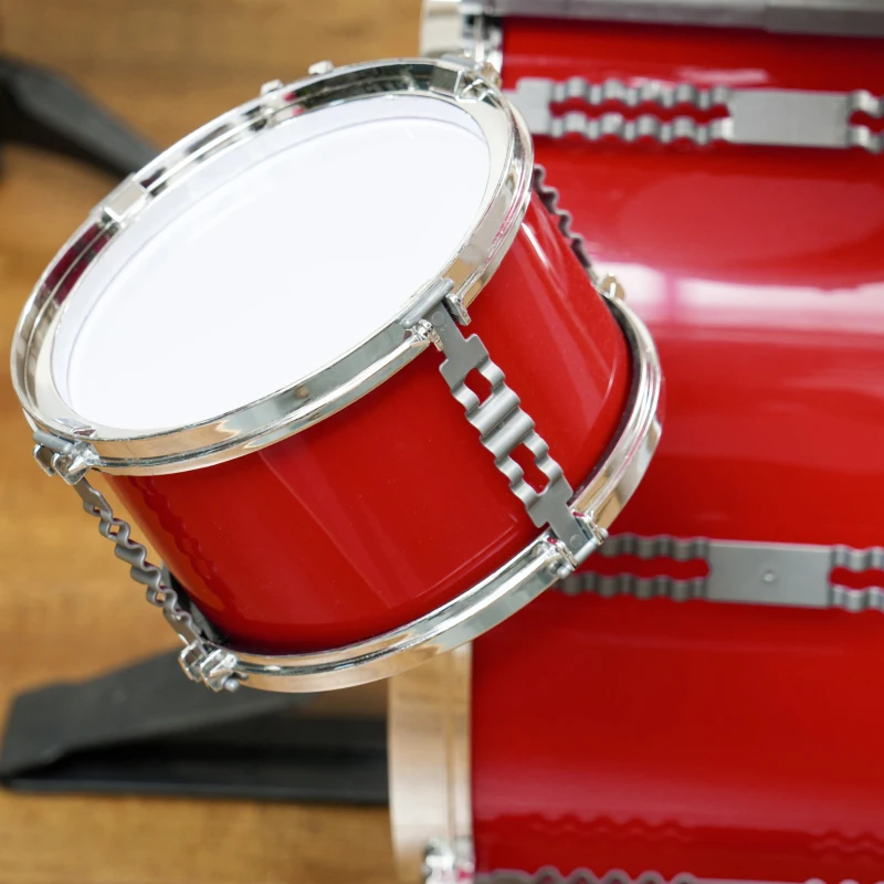 AIYAPLAY Set Batteria per Bambini da 5 Pezzi con Grancassa con Pedale, Tamburi, Piatto e Sgabello, Età 3-6 Anni, Rosso