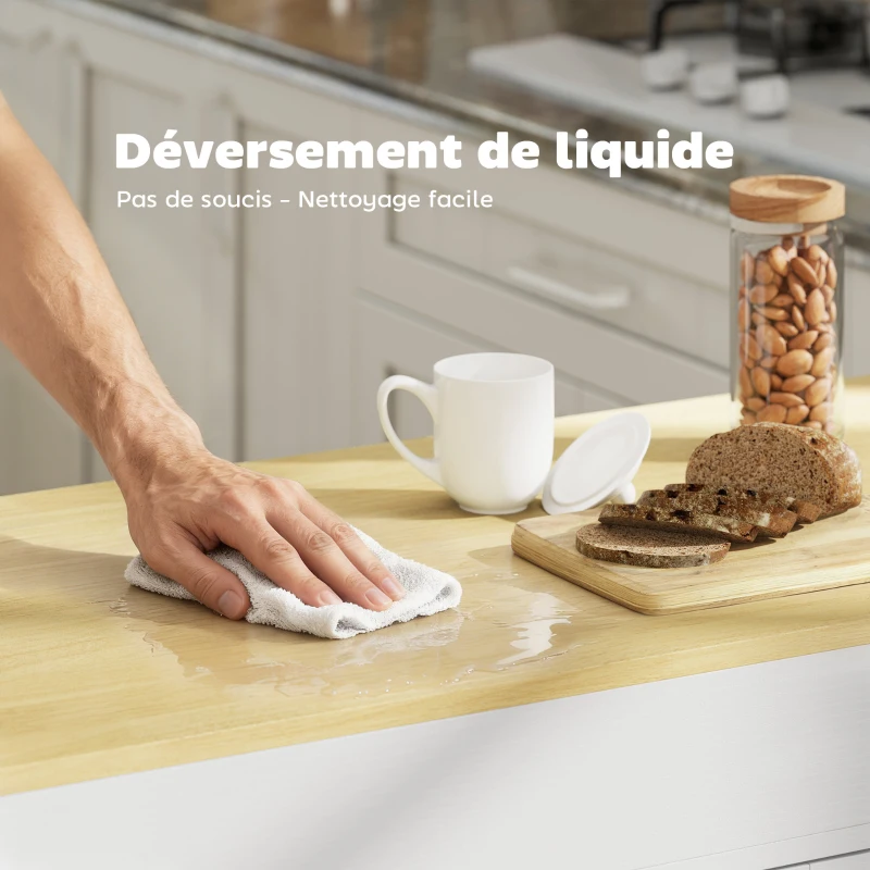 HOMCOM îlot central cuisine avec plateau extensible, desserte de cuisine sur roulettes avec 2 tiroirs, 4 portes, blanc