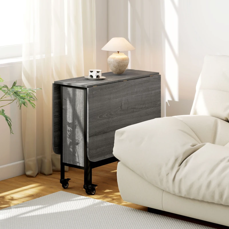 HOMCOM Table pliante de cuisine extensible salle à manger sur roulettes jusqu'à 6 personnes étagère intégrée, 6 roues, Gris