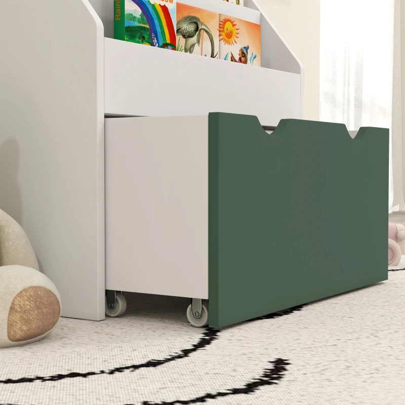 AIYAPLAY Libreria per Bambini 3-8 Anni a 3 Ripiani con Cassetto Inferiore, in MDF, 62.5x30x70 cm, Verde