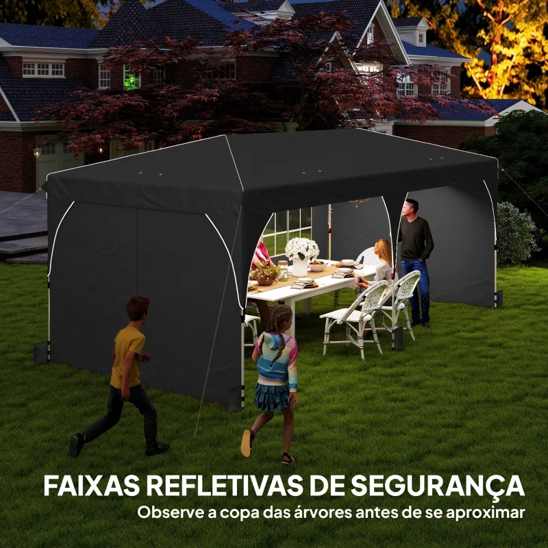Outsunny Tenda Dobrável 6x3 m Pop-up com 4 Laterais Amovíveis Tenda de Jardim com Faixas Refletoras Altura Ajustável UPF50+ Cinzento