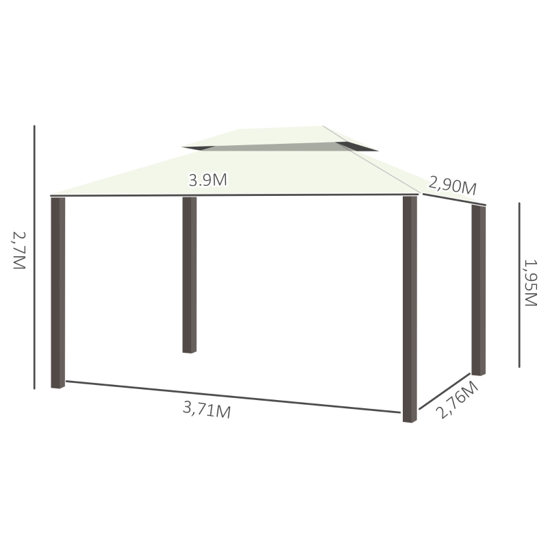 Outsunny Gartenpavillon Pavillon Gartenzelt Festzelt Partyzelt mit 4 x Seitenwand wetterfest Aluminium Polyester Cremeweiß 3,9 x 2,9 x 2,7 m
