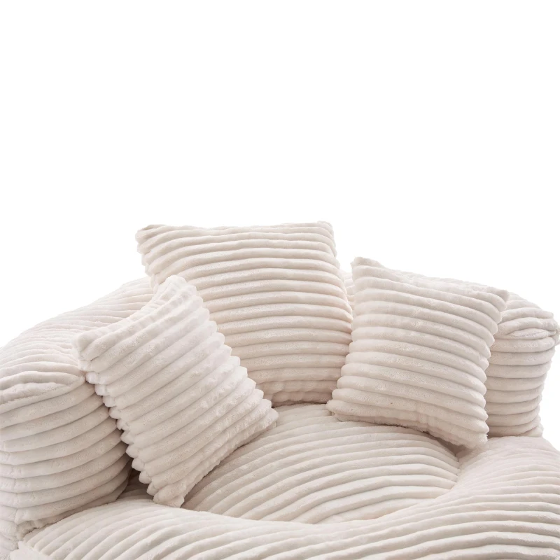 Plush Oversized Bean Bag Chair with High Back & 3 Pillows, Cozy Corduroy Floor Lounger Sofa for Living Room, 108L x 108W x 52H cm, Beige