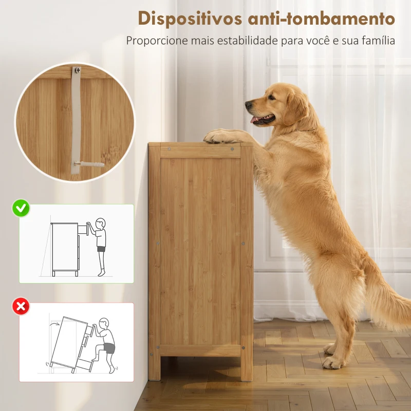 HOMCOM Sapateira de Bambu com 2 Portas de Correr de Ripas Sapateira de Entrada com Prateleiras Ajustáveis para 16 Pares de Sapatos 80x35x80 cm Madeira