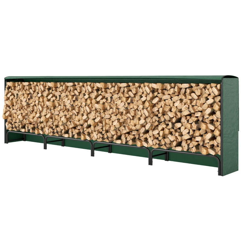 Outsunny Portalegna da 1m³ Regolabile con Telo Impermeabile in PE, in Metallo, 360x36x99cm, Nero e Verde Scuro