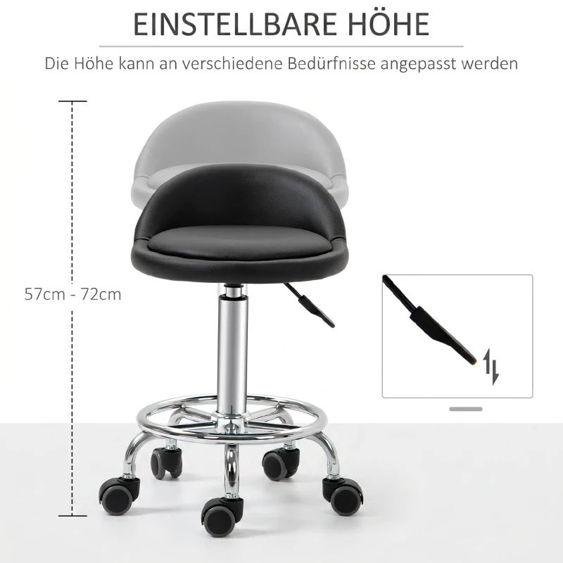 HOMCOM Rollhocker mit Rückenlehne 57-72 cm höhenverstellbar Drehhocker für Büro Salon Massage