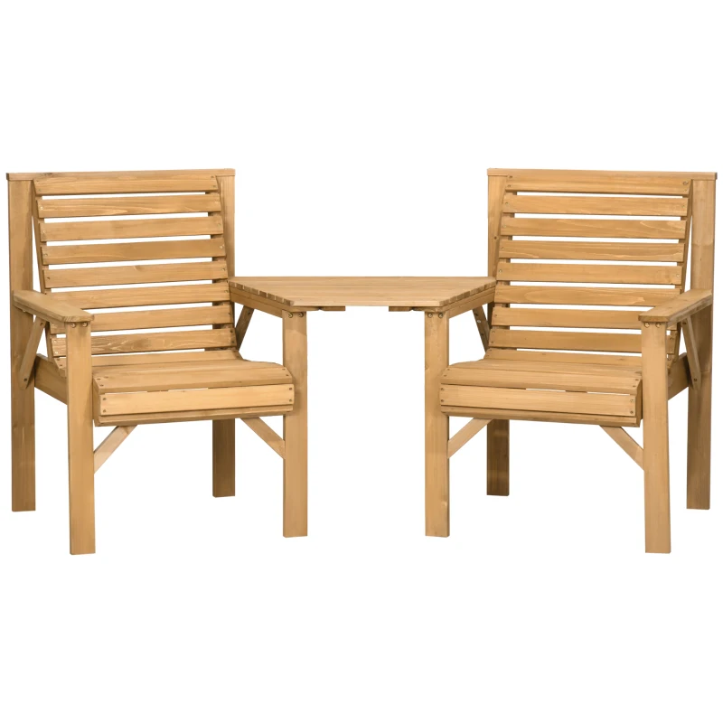Outsunny Bistro-Set 3-teilig aus Holz Wetterfest Gartenmöbel Set mit Lamellendesign Sonnenschirmloch Braun
