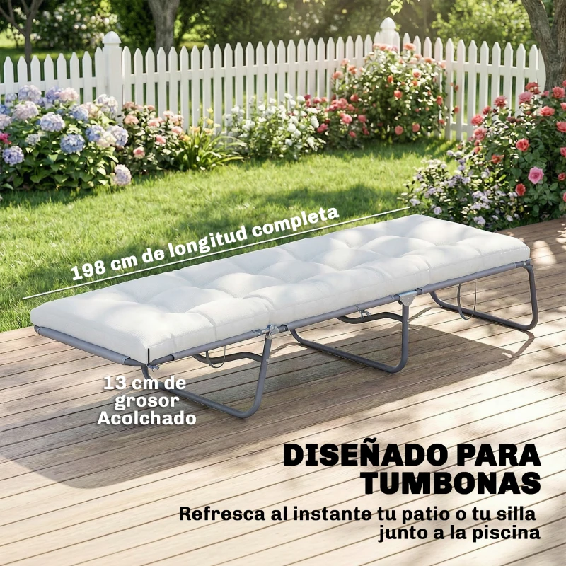 Outsunny Cojín para Banco Exterior con Correas de Sujeción Protección UV50+ Rebote Lento Interior Exterior 198x65x13 cm Crema