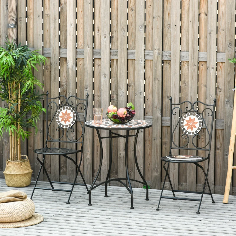 Outsunny Gartenset Balkonmöbel Set für 2 Personen Mosaiktisch 2 faltbare Stühle Metall Mehrfarbig