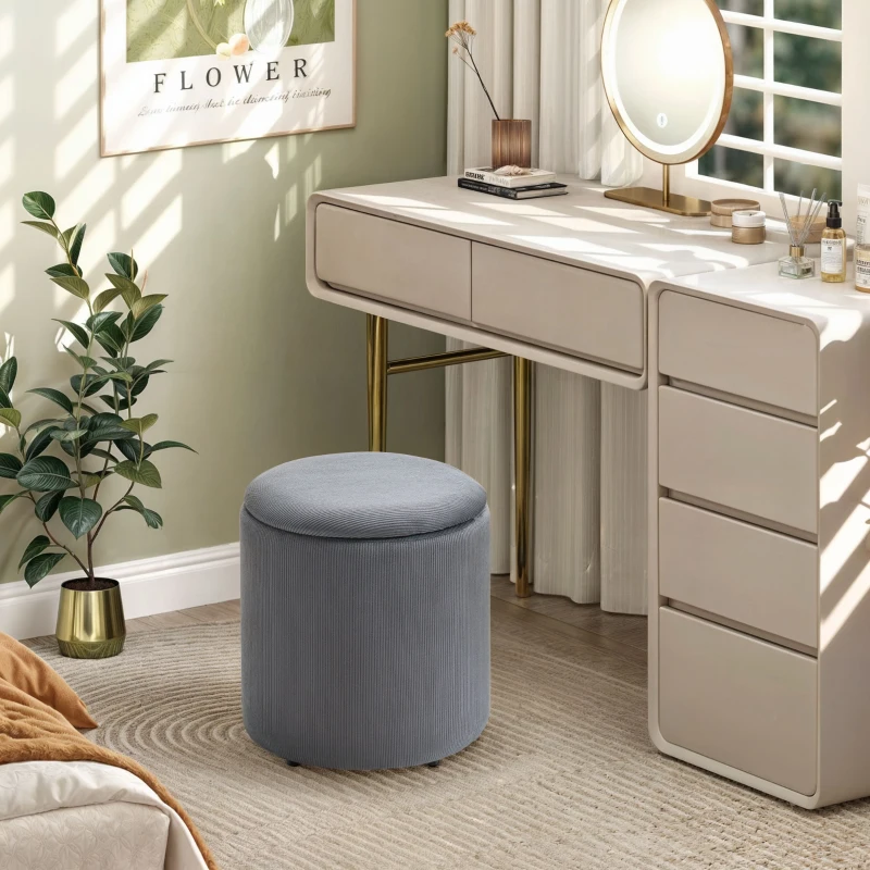 HOMCOM Set of Two Corduroy Storage Ottomans - Grey