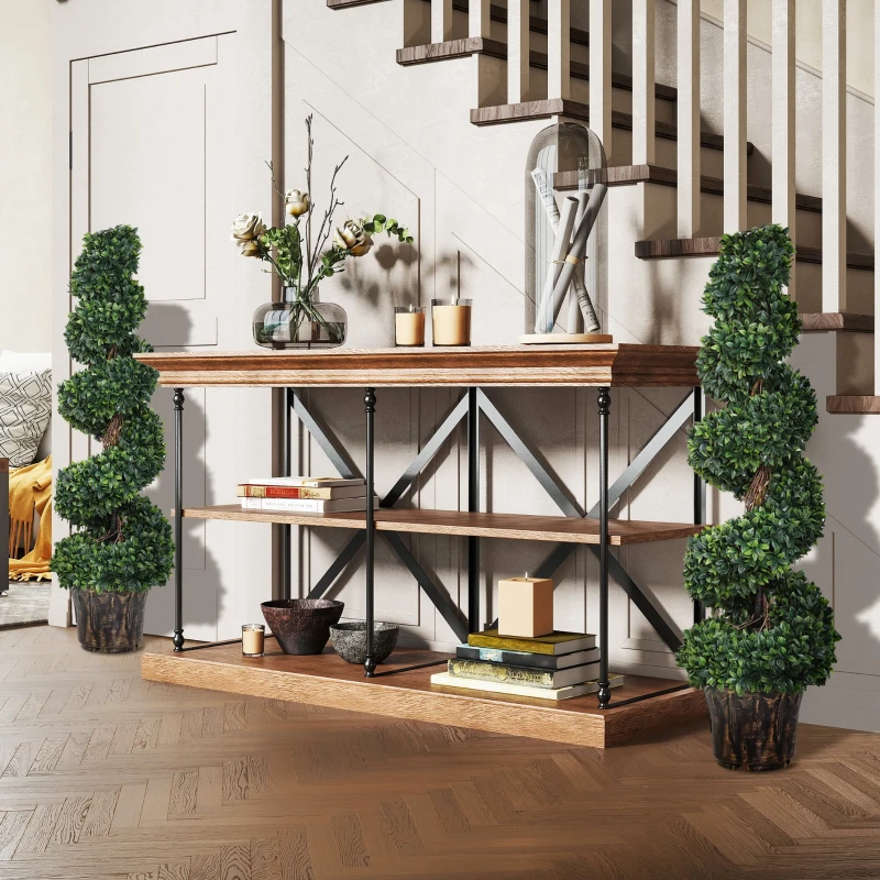 Outsunny Set 2 Plante Artificiale de Buxus în Formă de Spirală pentru Interior și Exterior cu Ghiveci, Ø32x120 cm, Verde