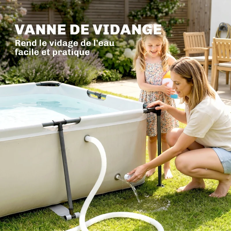 Outsunny Piscine Tubulaire Rectangulaire Pompe de Filtration 3701L en PVC Triple Couche 316x238x66,5cm Gris