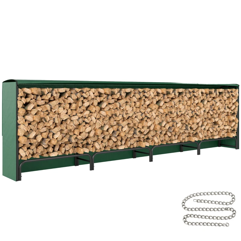 Outsunny Suport pentru Lemne 1 m³, Reglabil, cu Husă Impermeabilă din PE, Metal, 360 x 36 x 99 cm, Negru și Verde Închis