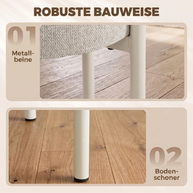 HOMCOM Esszimmerhocker 4er Set Stapelbare Sitzhocker mit Stahlbeinen, Leinenoptik für Esszimmer, Wohnzimmer, Küche, Cremeweiß