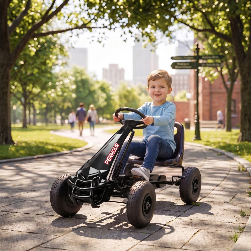 AIYAPLAY Kart à pédales Go-Kart pour enfants siège réglable pneus EVA embrayage manuel et frein 110 x 61 x 62 cm noir