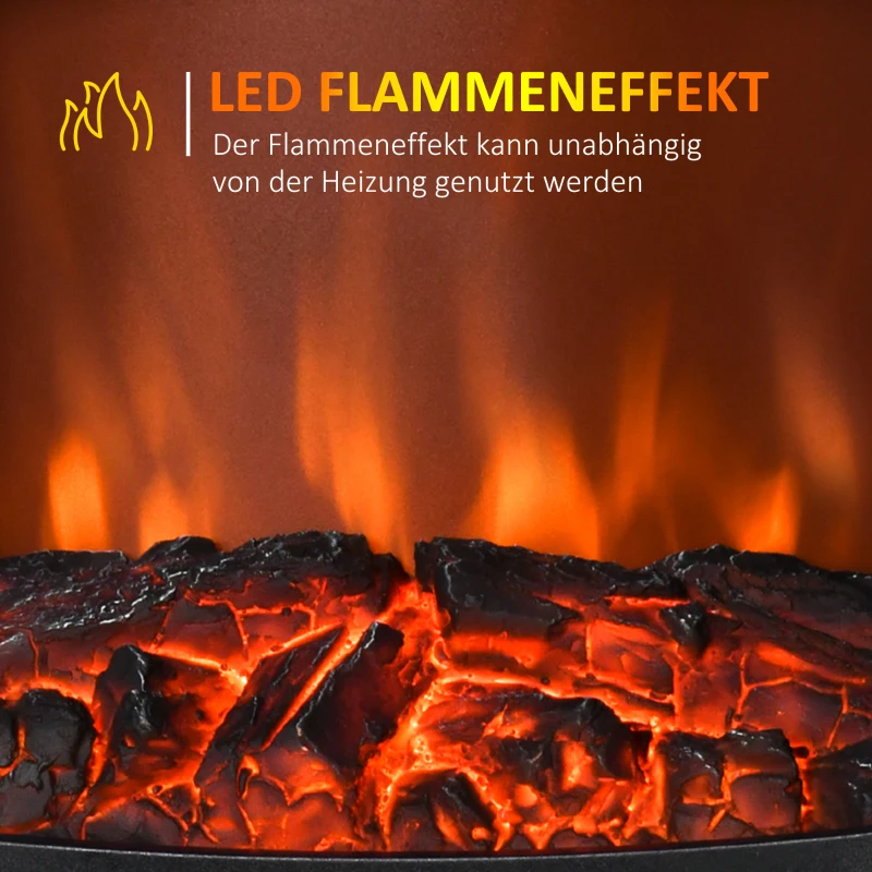 HOMCOM Elektrokamin mit Heizung, 2000 W elektrischer Kamin mit LED Flammeneffekt(m-5)