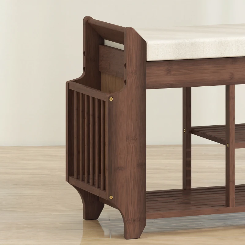 HOMCOM Shoe Bench 2-Tier Boot Section Entryway Storage Bench Cushioned Seat 80 x 30 x 50 cm Dark Brown and Cream
