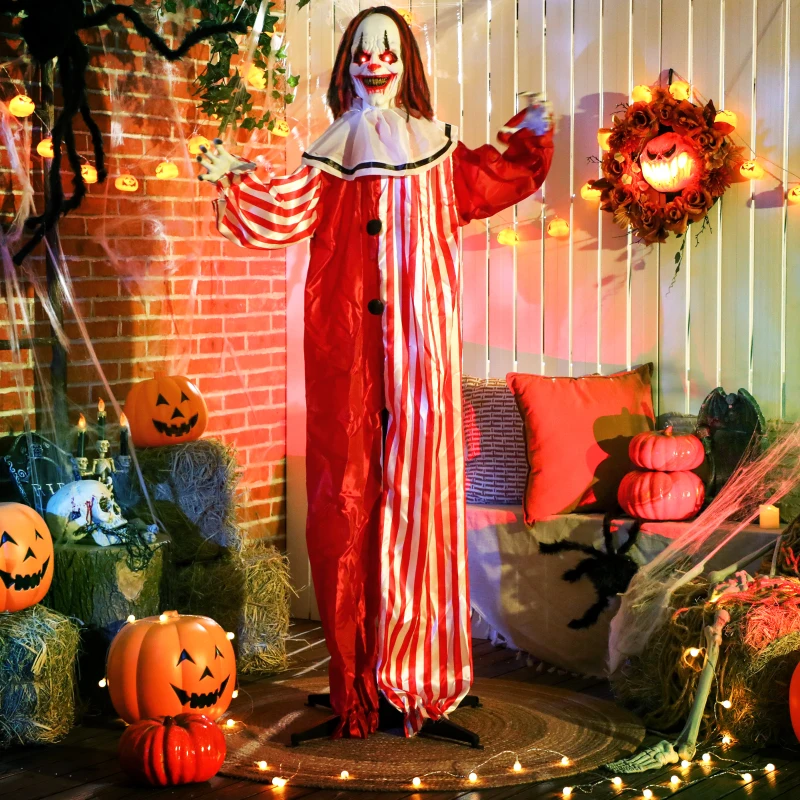 Outsunny 165 cm Halloween Dekoration Halloween Clown mit LED-Lichter, Soundfunktion Körper-Effekt(m-10)
