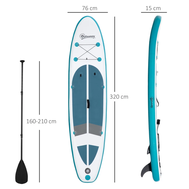 Outsunny Aufblasbares Surfbrett 320 cm Surfboard SUP Board kajak Stand Up Board aufblasbar SUP Board Set mit verstellbares Paddel Kajak Sitz faltbar EVA Rutschfest inkl. Zubehör Weiß+Blau