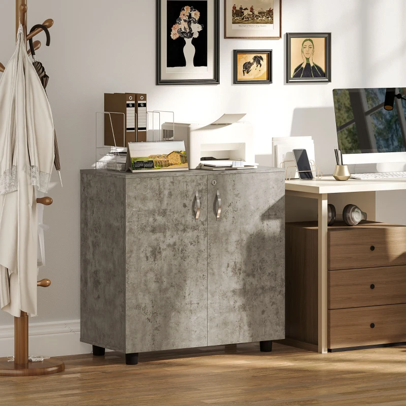 Vinsetto Armoire de Bureau à 2 Niveaux, Meuble de Rangement Bureau avec 2 Portes, Serrures et Clés, 80x40x80cm, Gris