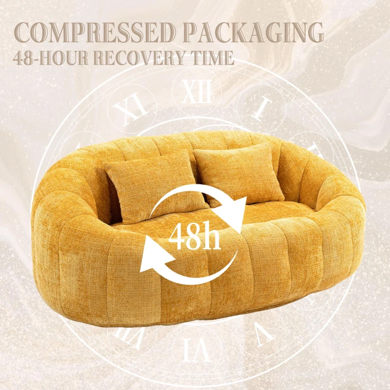 Cozy Oversized Bean Bag Sofa with 2 Matching Pillows, Soft 2-Seat Sectional Couch for Living Room and Bedroom, 145L x 95W x 63H cm, Yellow