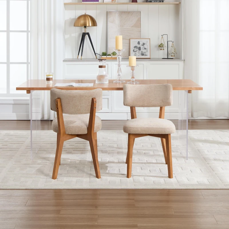 Stylish Mid-Century Dining Chairs with High-Density Foam, Comfortable Upholstered Side Chairs for Dining Room, 47L x 54.5W x 77H cm, Khaki