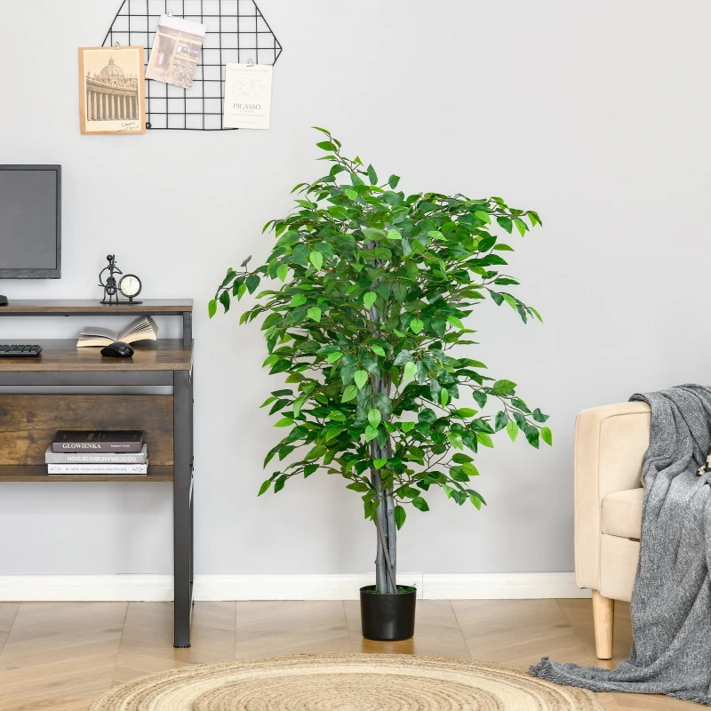HOMCOM Arbre Artificiel Plante Artificielle ficus H.1,35 m Tronc Branches Liane Lichen Feuilles Grand réalisme Pot Inclus
